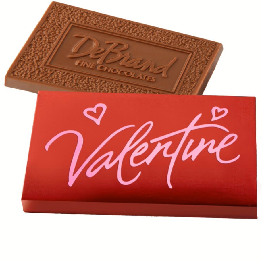 Add-On; Valentine Bar - DeBrand Milk Chocolate - Valentine Bar - Milk Chocolate  This item is available as an add-on item only and must be ordered in conjunction with any other product on our website to meet the $55 order minimum for delivery. Otherwise, it is pick-up only.  Please note that cancellations are subject to a 10% processing fee, or up to $25 for all refunds processed.