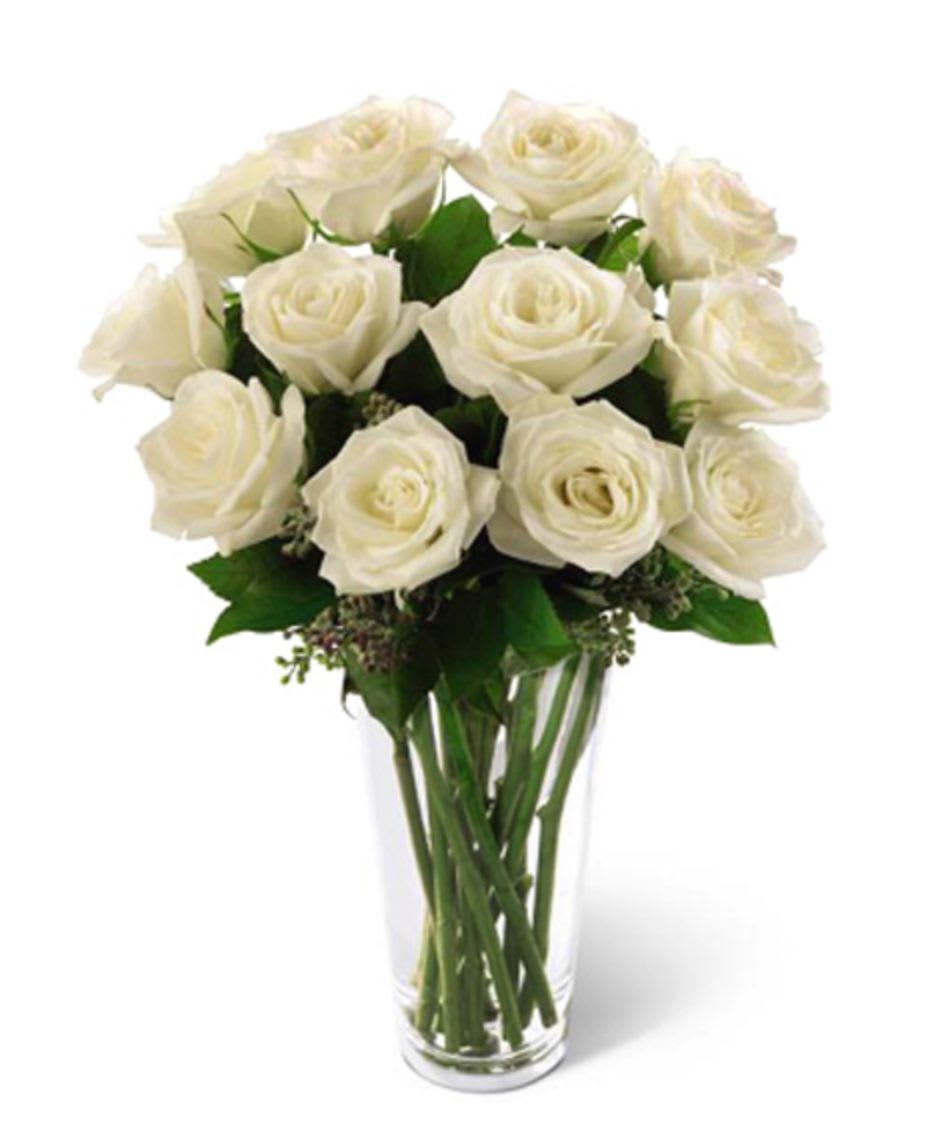  White Rose Bouquet (FTD) - The beauty of white roses is unchallenged. Representing innocence their versatility makes them a favorite gift to offer congratulations for graduation engagements bridal showers new baby or even a gift of sympathy.