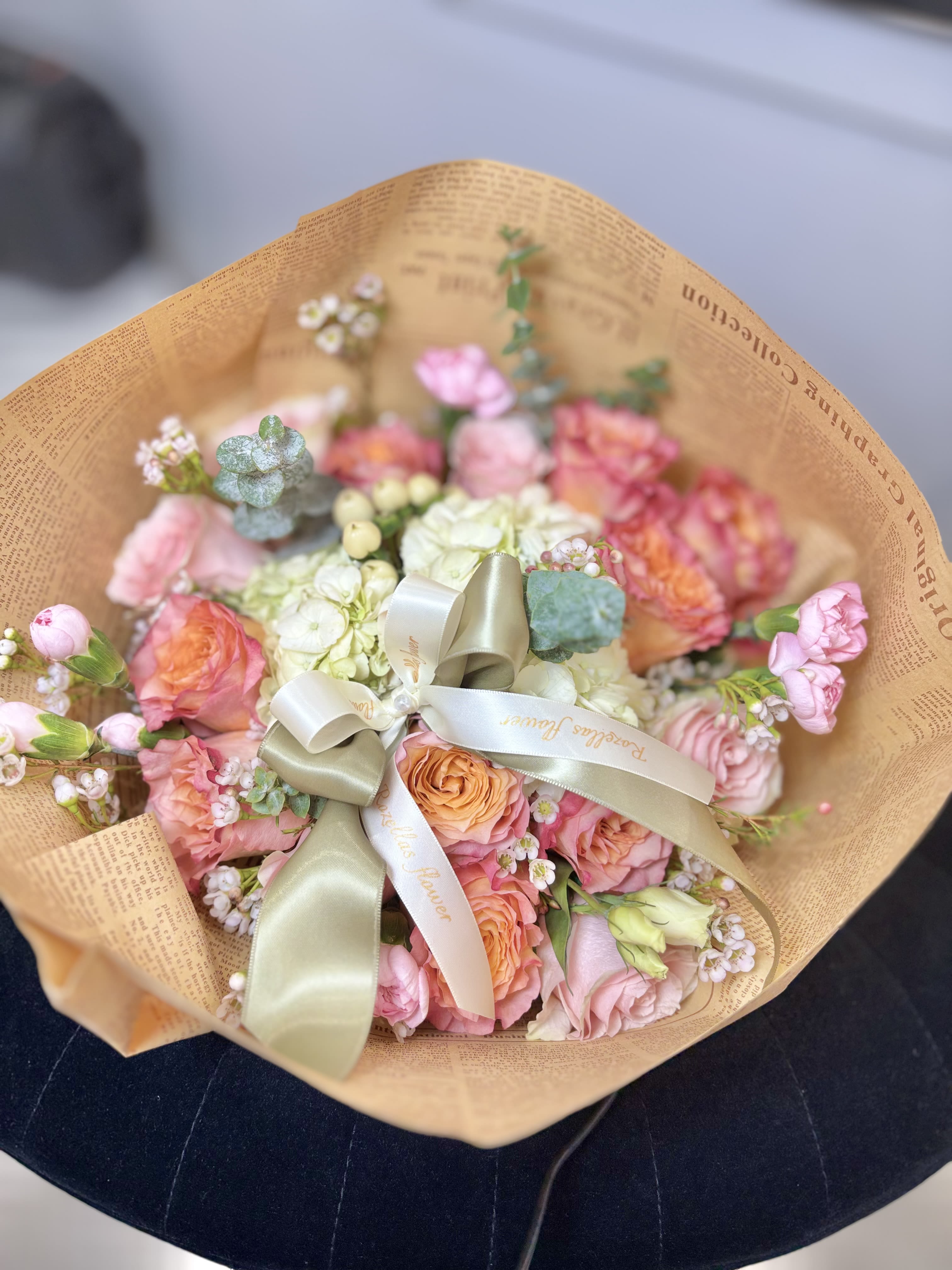 Rustic Mixed Bouquets - Mix of flowers in stock, wrapped in news paper.