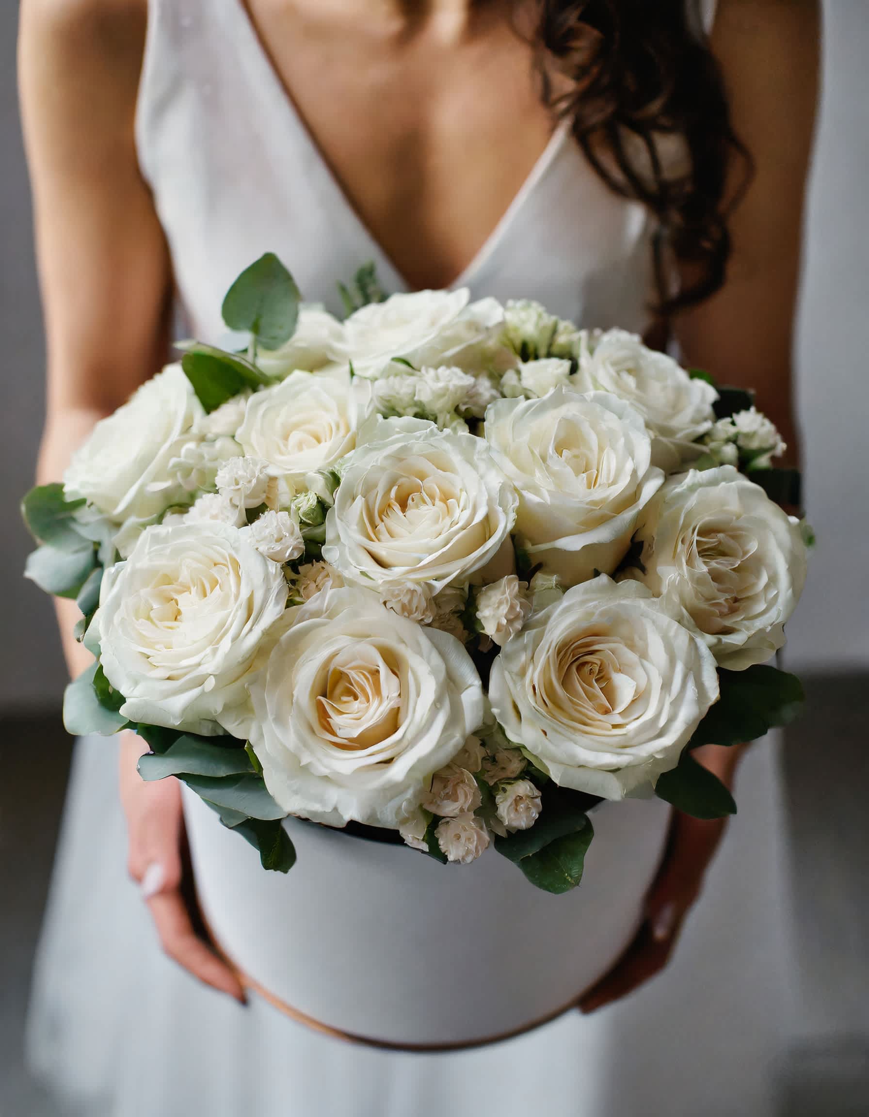 Stand by Me - The combination of delicate white roses and greenery creates a unique masterpiece that will delight the owner with its snow-white range and the content of such beautiful flowers in one bouquet. A charming gift for the occasion and without.   Recommended for: Love and Romance, I Love You Flowers, Anniversary, Proposal,  Romantic Gift, Birthday, Get Well Soon, Celebrations, Best Wishes, Thank You, Congratulations, Just Because, New Baby, Everyday, Sympathy