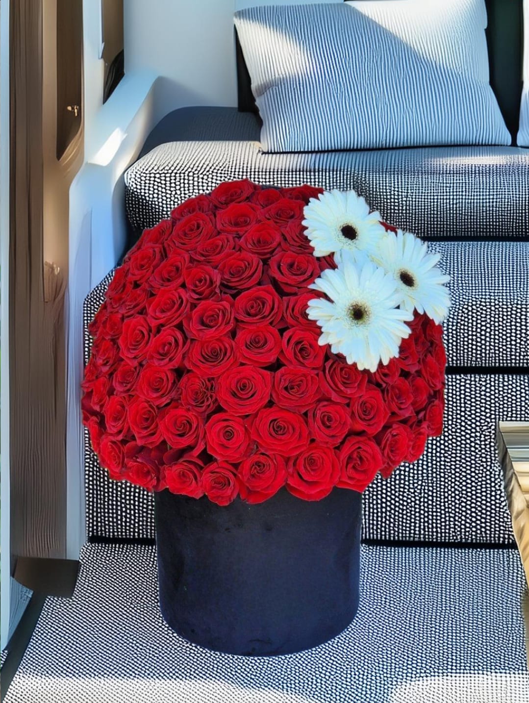 Precious Love - Our luxurious black box filled with stunning red roses is the perfect romantic gift. The vibrant red roses contrast beautifully with the sleek black box, creating an elegant and sophisticated arrangement that will leave a lasting impression  Disclaimer: IMAGES PROVIDED ARE ALL IN 100 ROSES 