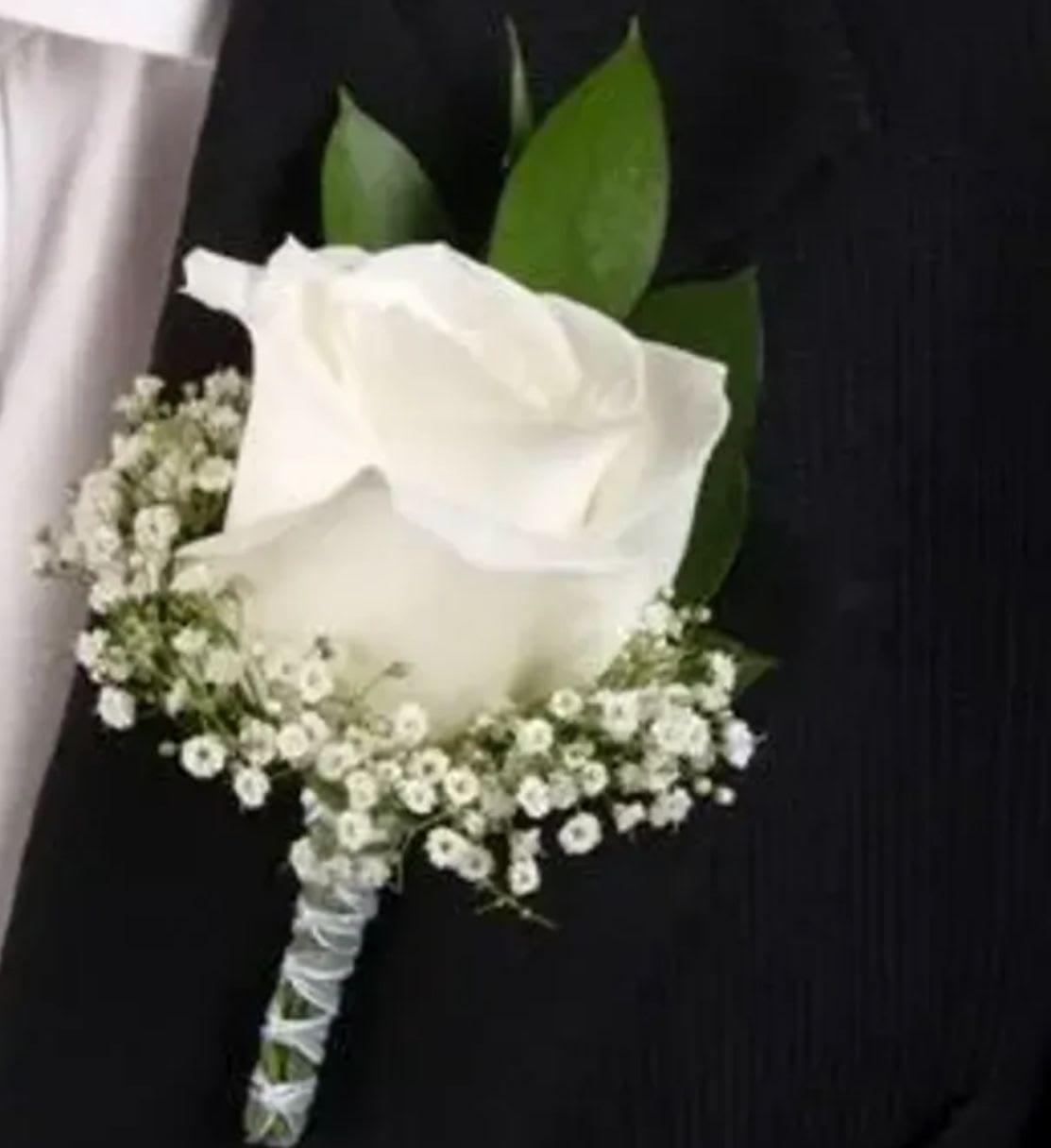 Boutonniere Single White Rose - A perfect detail for a gentlemen. If you want it  another color please detail it in special instructions