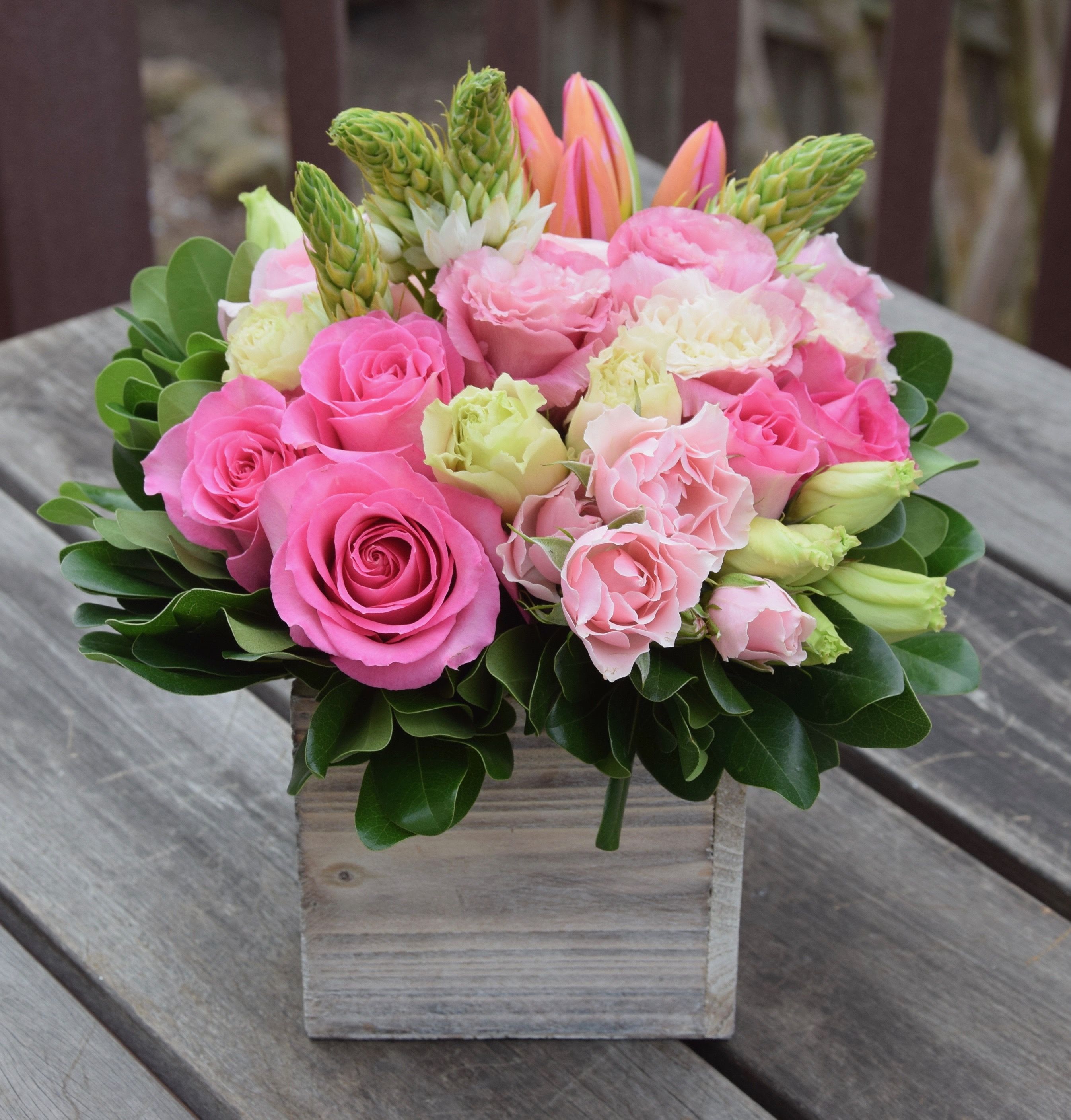 Dutch Box  - Gorgeous Roses and Sweetheart Roses arranged with star of Bethlehem, lisianthus and more!