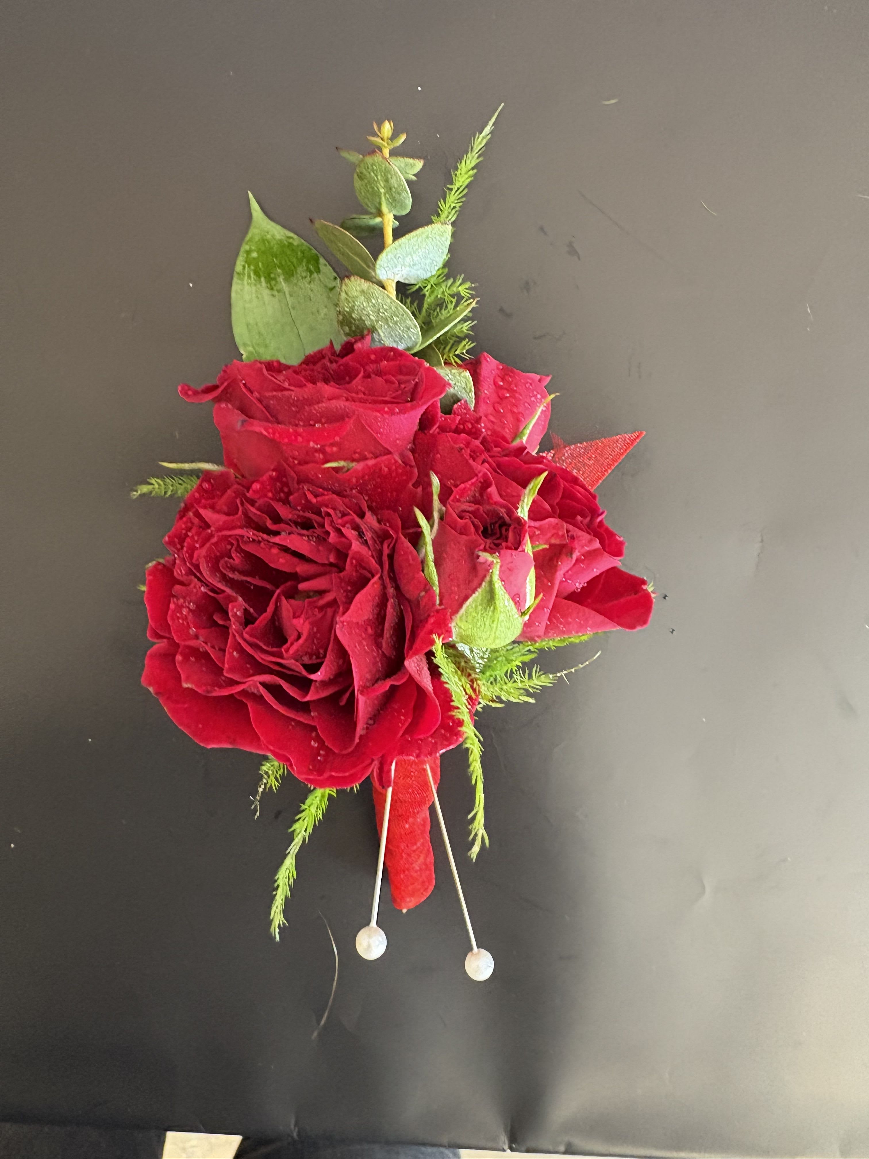 Red Boutonniere Red Boutonniere - Red spray roses accent with greenery