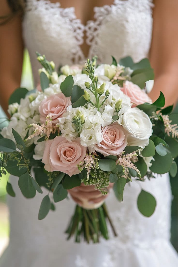 Pink and white bouquet Pink and white bouquet - Beautiful and delicate bridal bouquet or bridesmaids to show off on that special and unforgettable occasion. We make your personalized bouquet with the flowers and colors of your preference to make combinations with the decoration of that historic day in your life