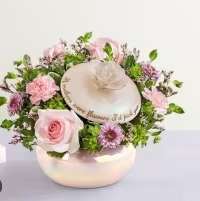 MOM'S DELIGHT - Bouquet will be delivered approximately as pictured. 6 pink roses 2 pink botton 2 mini carnation limonium or baby breath according to availability