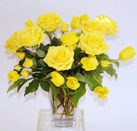 Lemon Drop - Bouquet of yellow roses and tulips.