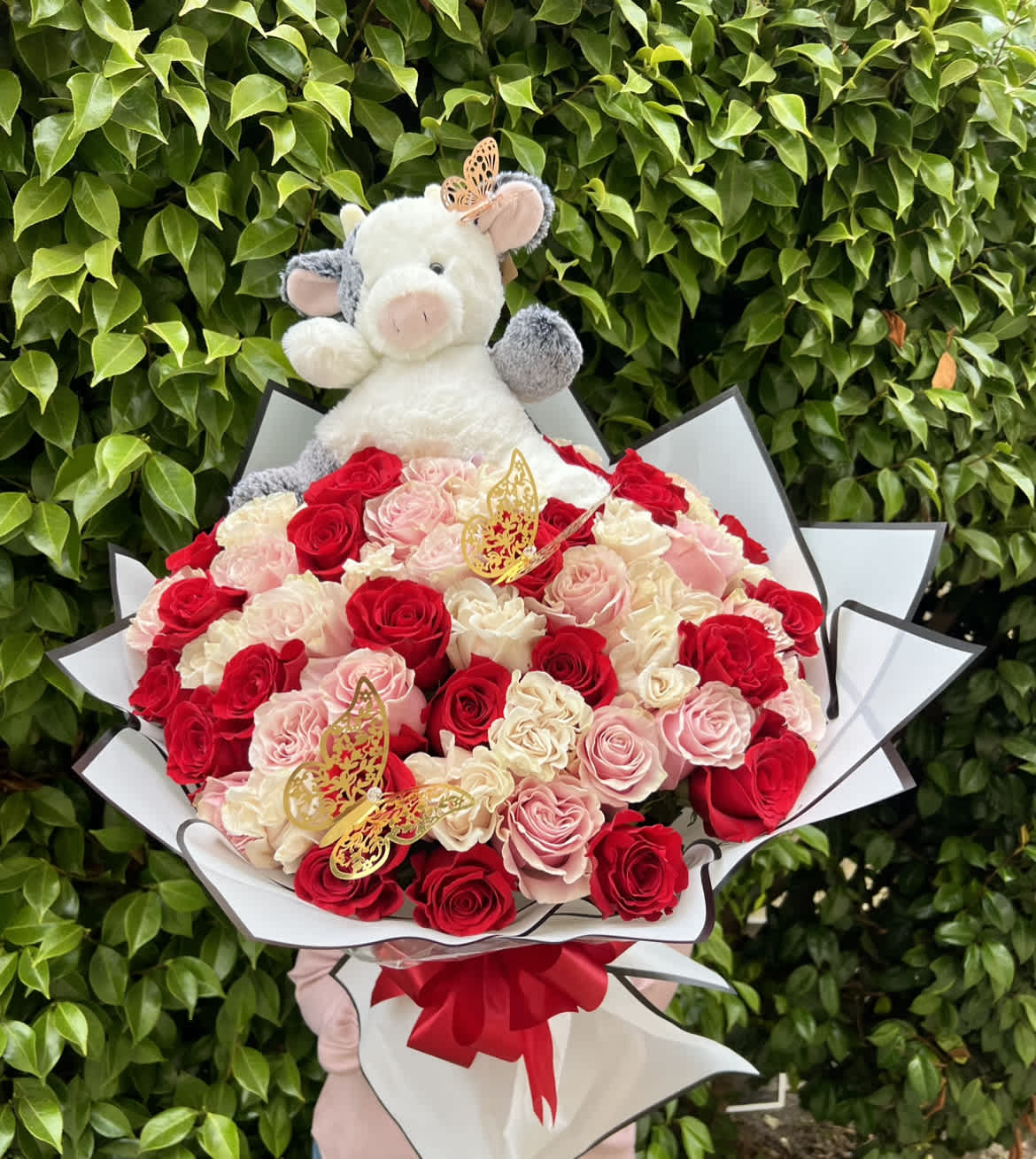 flowers with stuffed animals