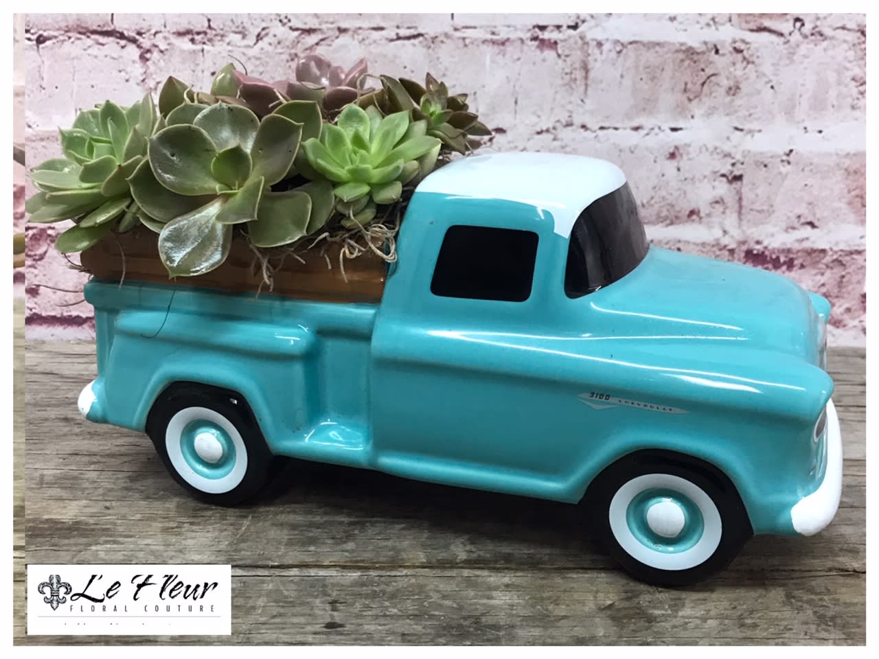 CHEVY PICKUP - For the someone special in you life who loves trucks, give them the gift of beautifully arranged succulents in this classic ceramic 1955 Chevrolet Pickup truck.