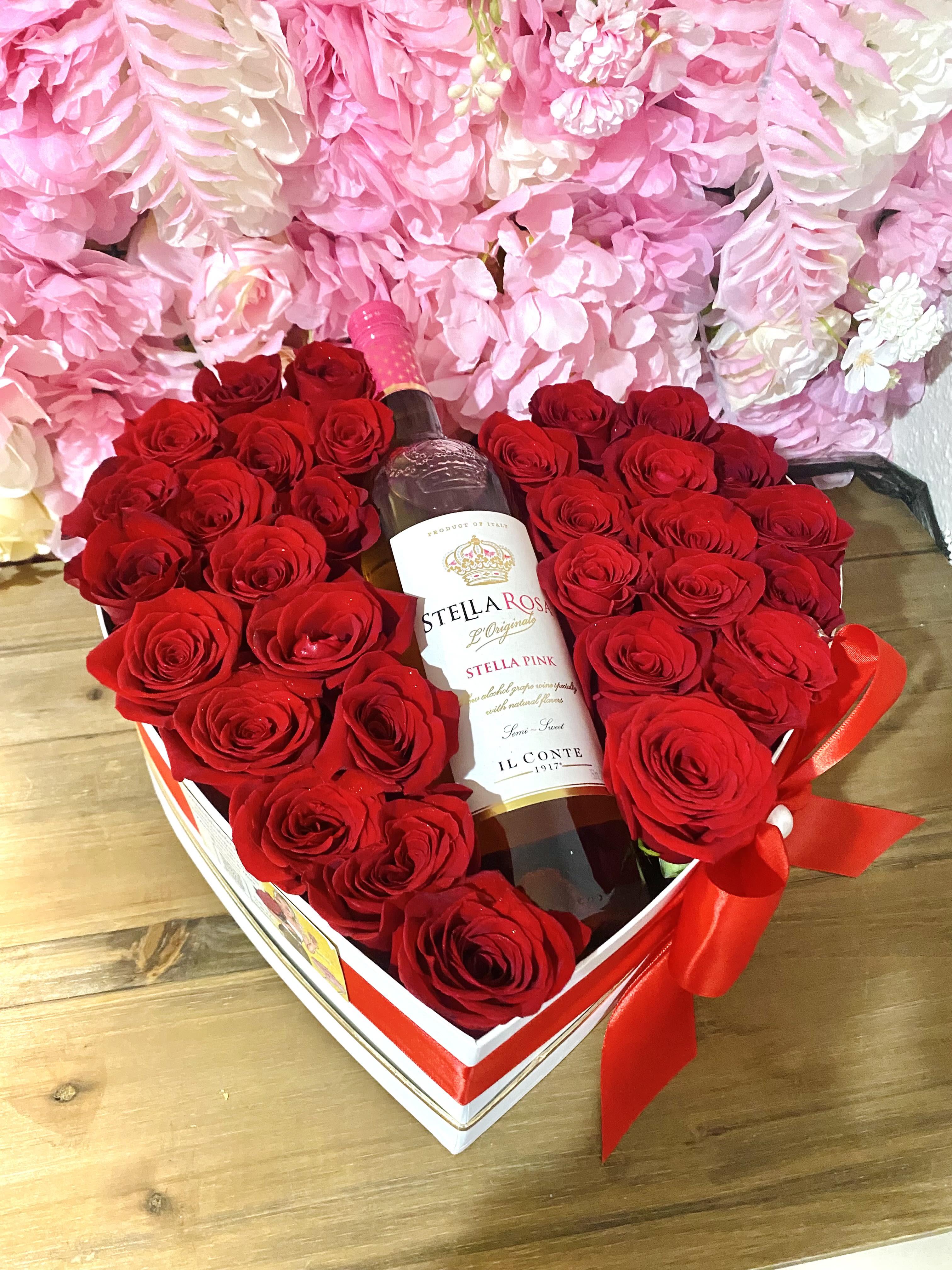 XL Wine Box  - Brings 30-35 roses &amp; a bottle of stella rose wine, depending on availability (stella rose, black or red) 