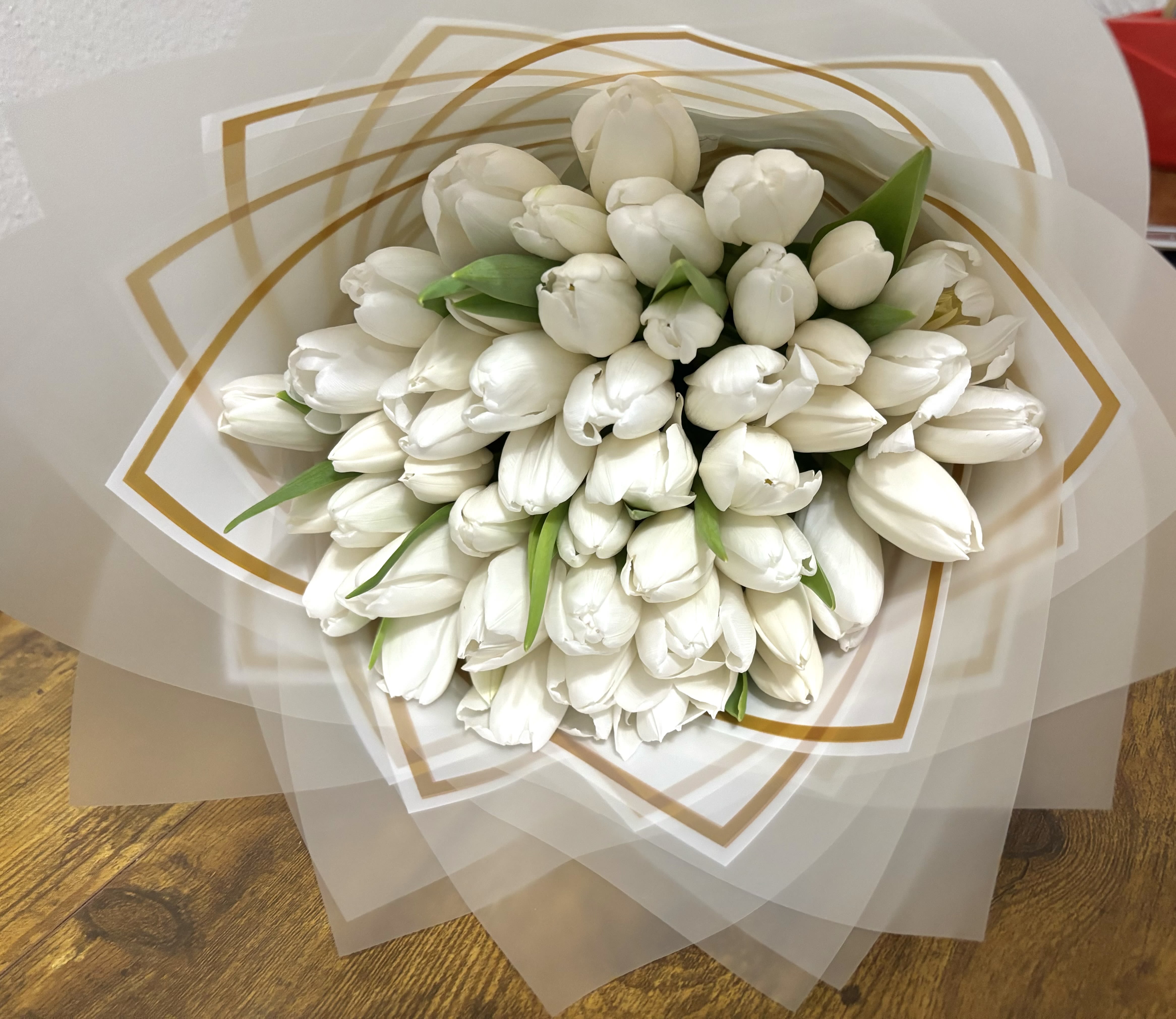 White Tulips Bouquet - Different sizes. Paper is designer’s choice
