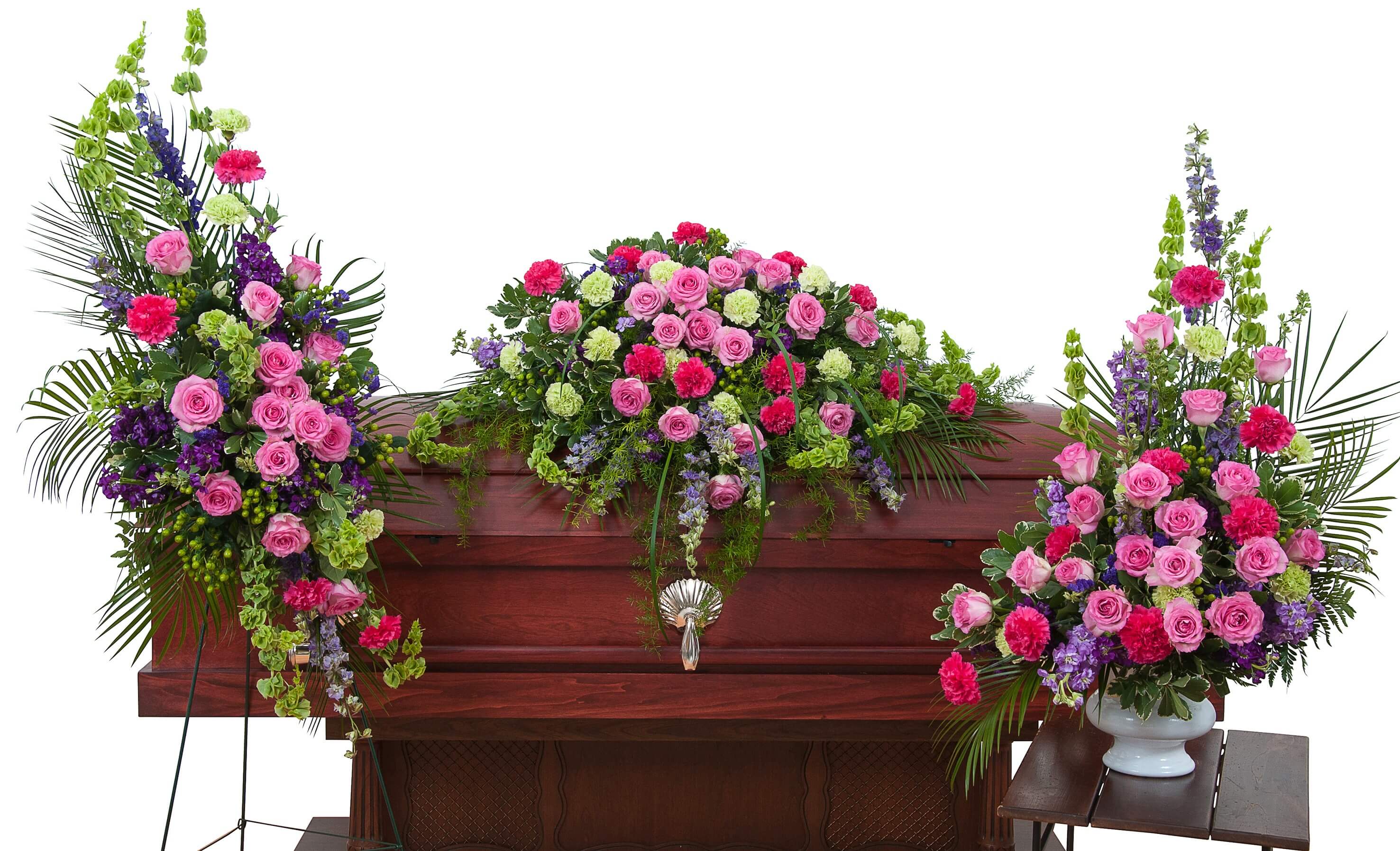Forever Cherished Trio Forever Cherished Trio - Forever Cherished Trio includes a casket spray, standing easel spray and crescent urn arrangement.
