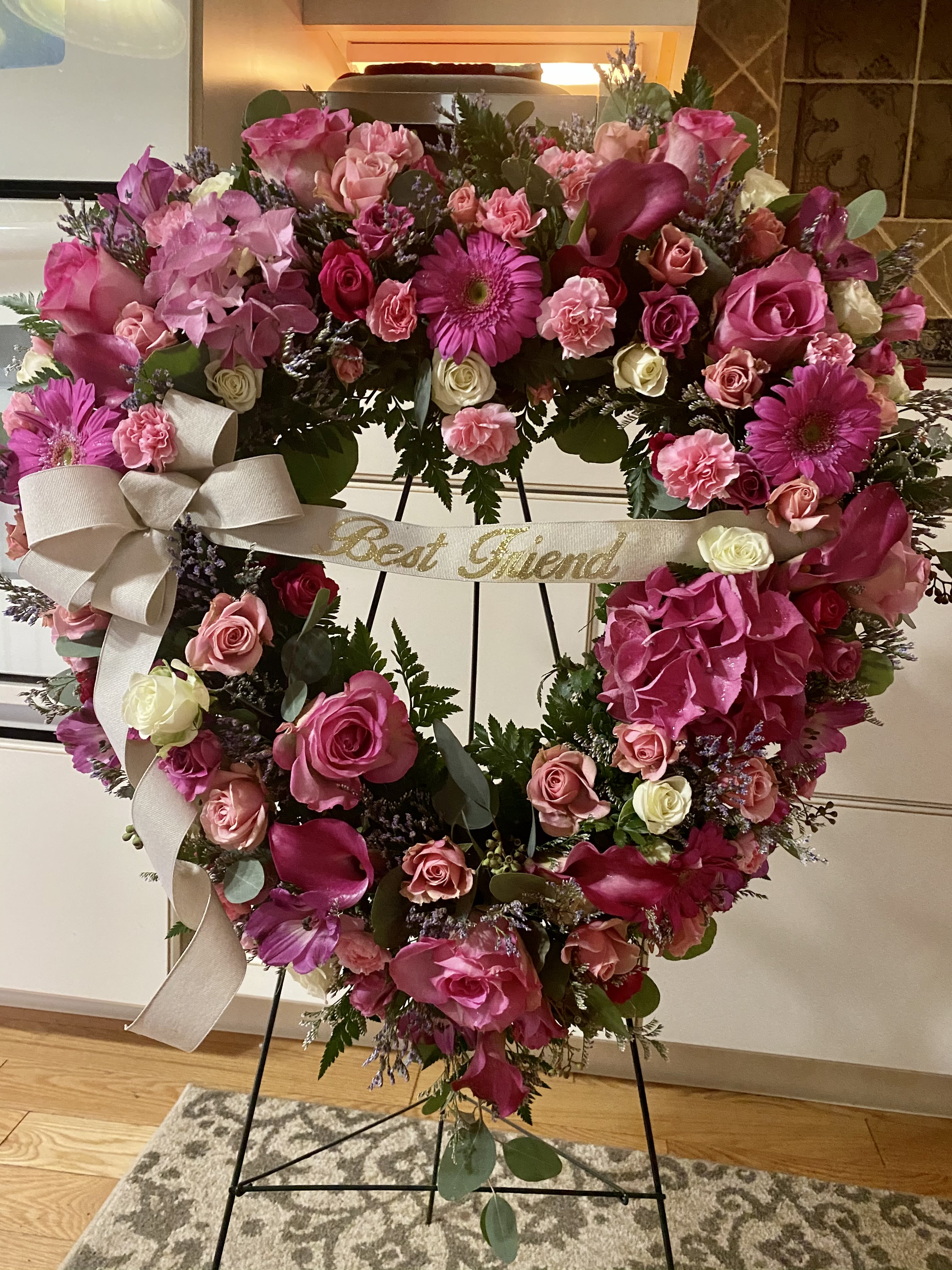 Bless your heart - A Heart Arrangement created with a mix of pink, hot pink, and white flowers