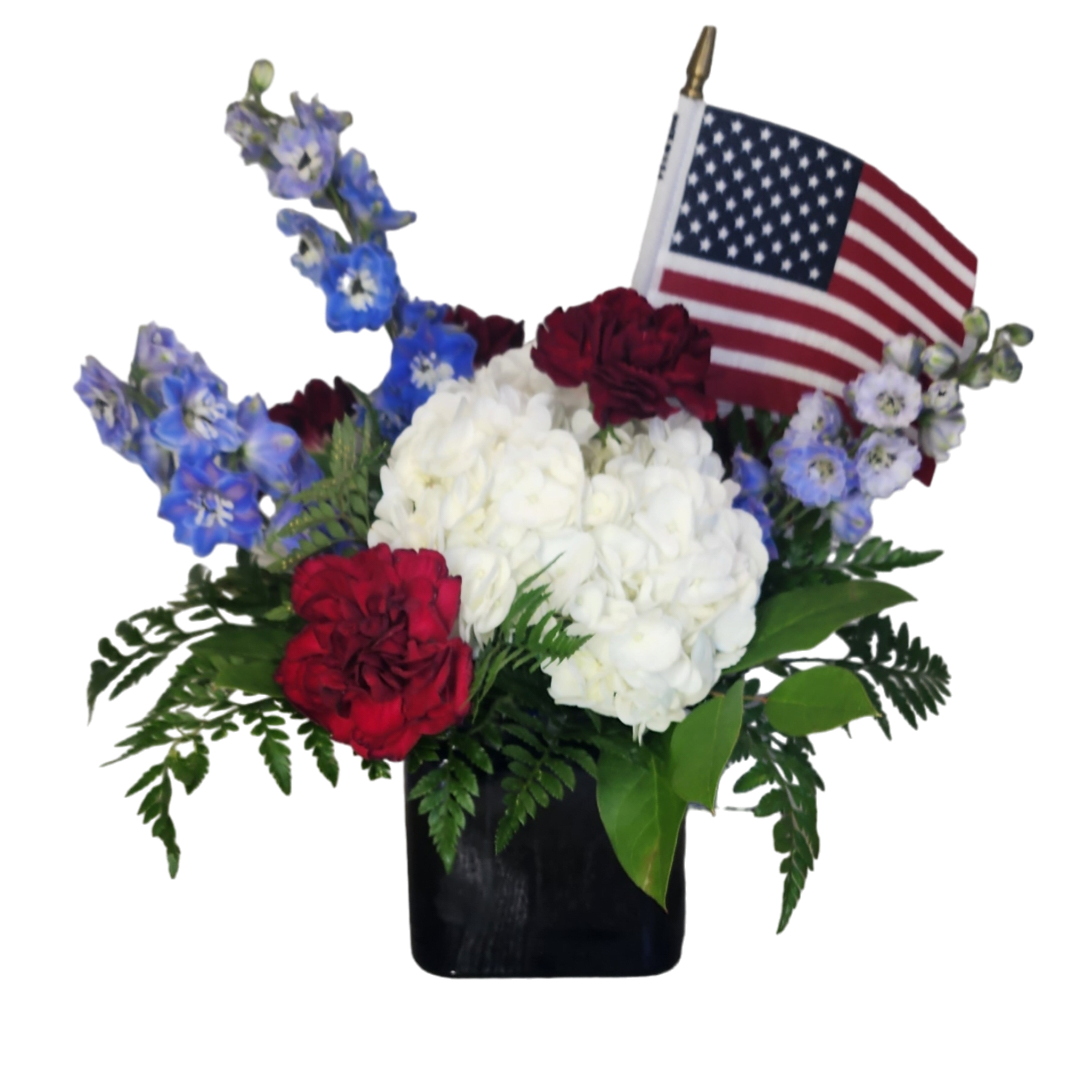 Let It Ring! Let It Ring! - Celebrate Independence Day with style! Let It Ring! includes fresh Hydrangeas, Roses, Carnations and more. We even added Old Glory!