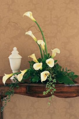 TF 219-3 White Calla Design - Modern design with calla lilies, curly willow tips and variety of specialty greenery