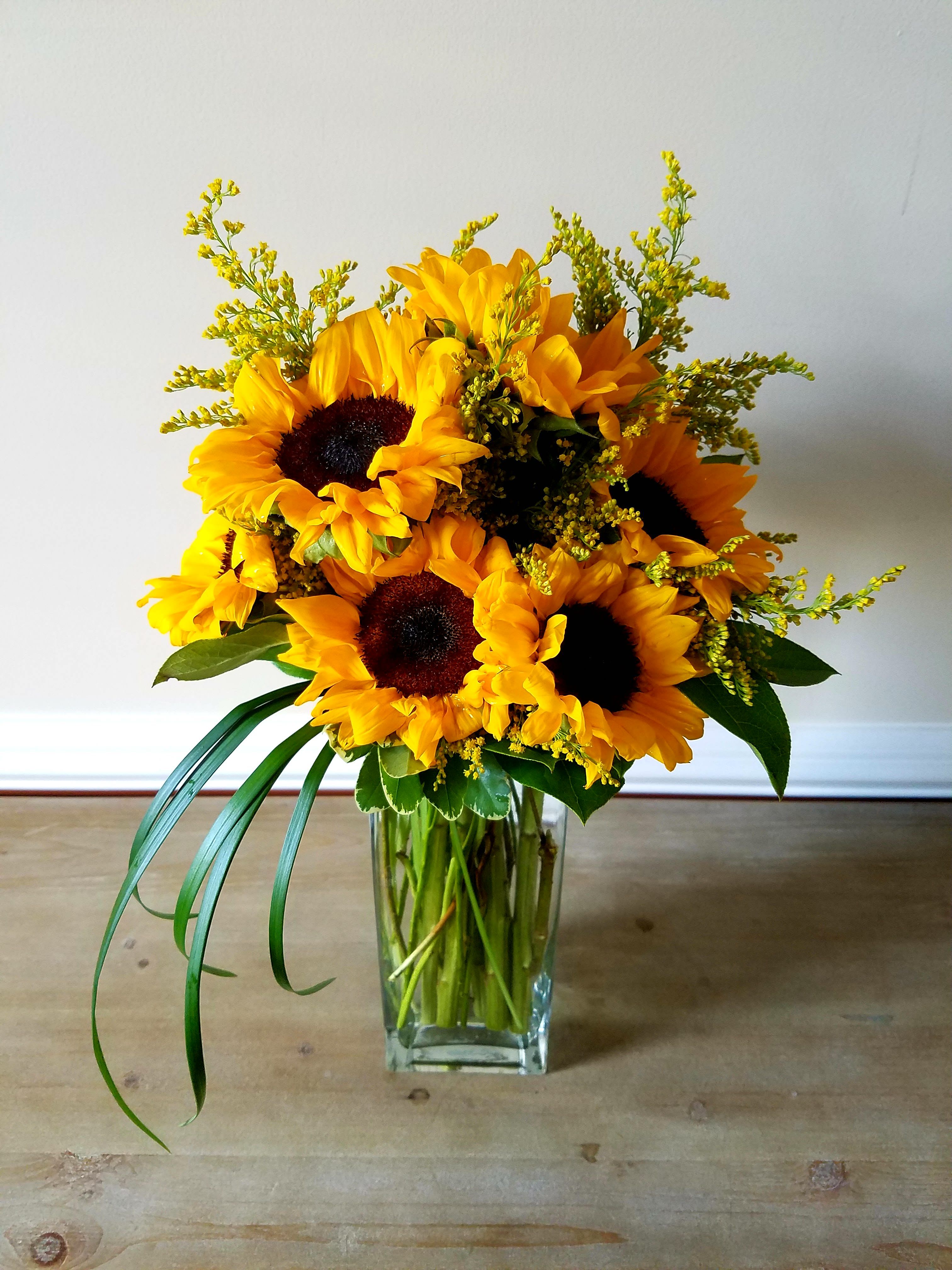 Summer Sun By D Bryant Designer - This is a great way to say Have a Great Day or I Miss You etc.  We will use fresh sunflowers and seasonal greens.