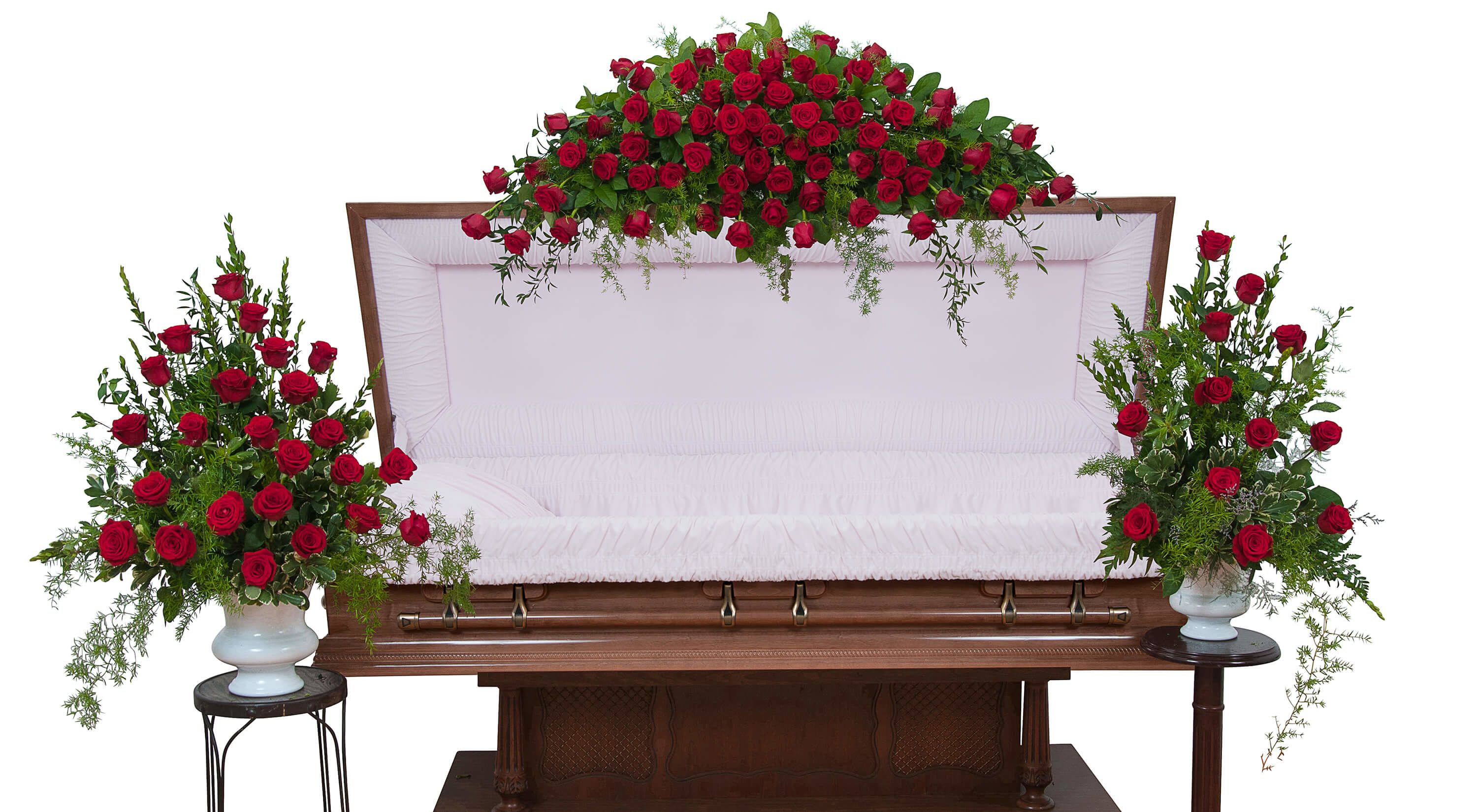 Royal Rose Trio Royal Rose Trio - This elegant collection includes a casket spray with matching urns.