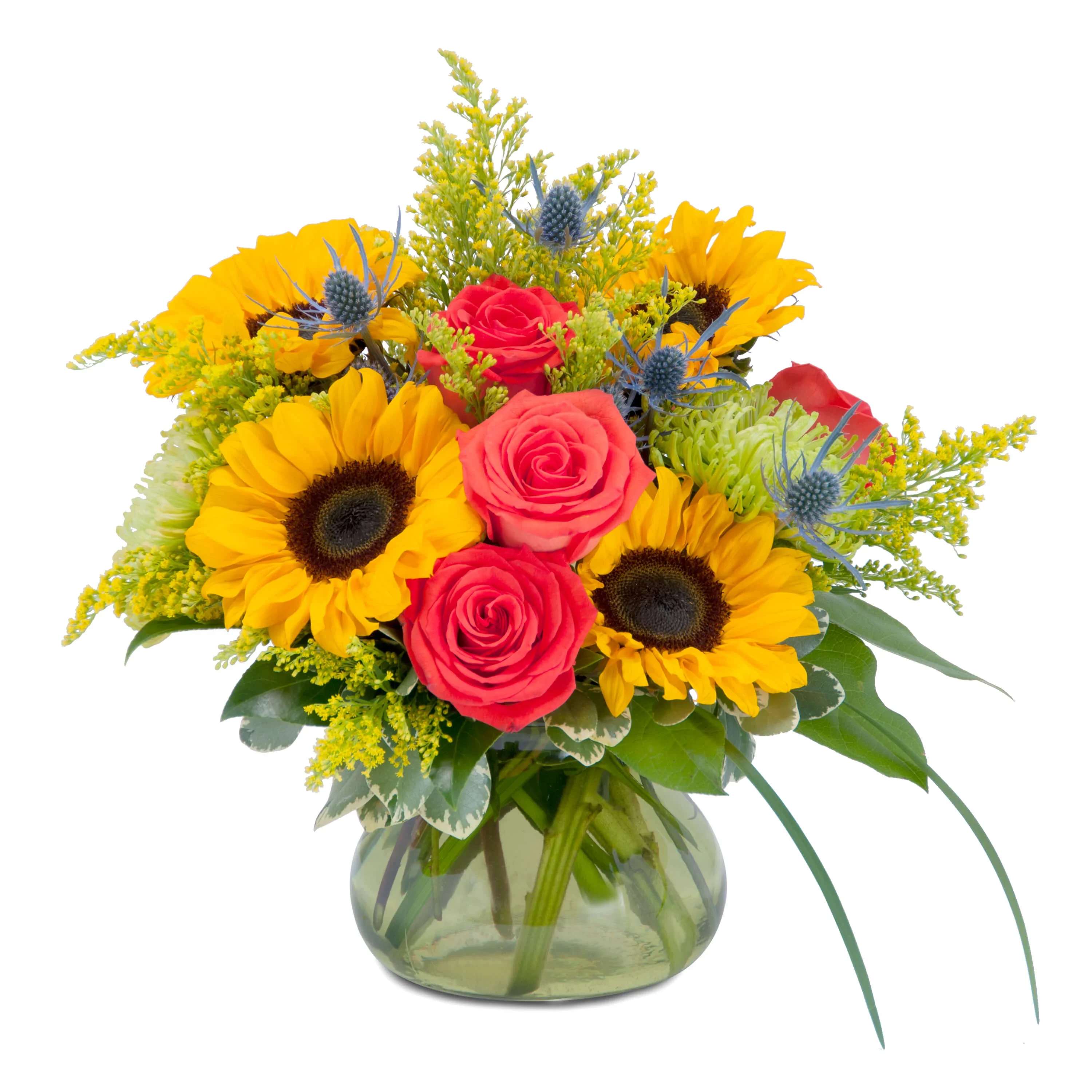 Sunlit Splendor Sunlit Splendor - Bright but warm colors of sunflowers, roses and accent flowers combine in this design to bring a bit of sunlit splendor.