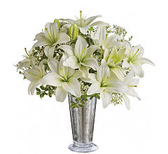 Written in the Stars - This classic silver and white arrangement is a stunning way to let that special someone know how you feel. Inspired by a romantic night sky, it's a dazzling way to pay homage to your years together.