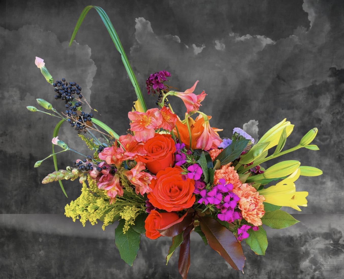 Something Bold - This classic arrangement is overflowing with boldl y colored flowers, and it’s a wonderful thing to behold. Put an abundance of joy in your life, or the life of a loved one.  