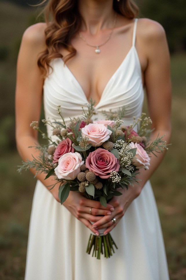 Dusty Rose Dream Bridal Bouquet Dusty Rose Dream Bridal Bouquet - A romantic bouquet with dusty rose roses and soft greenery—perfect for a rustic or outdoor wedding.