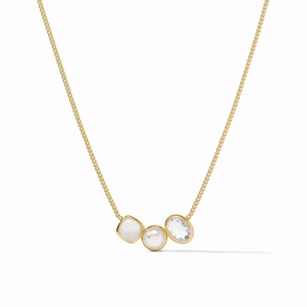 Kaleidoscope Delicate Necklace - Light shimmers and bounces off these gold-set gemstones' varying shapes and tones like an abstract stained glass panel, the trio held in a curving row by a delicate adjustable curb chain. Product Details 24K gold plate, imported glass Length: 16.5 / 17.5 inches (adjustable) Closes with lobster clasp Julie Vos hallmark  We are a local florist in Wilmington, Delaware that provides the best delivery of fresh flowers on the same day. We also offer next day delivery. Our flower shop services the Wilmington and Newark Delaware areas as well as south eastern PA. We are a flower shop near you that is tax free and provides hand delivered flowers. We offer funeral, sympathy, anniversary, birthday, holiday, Mother's Day, Valentine's Day and rose arrangements and flowers for all occasions. Petals is a full service florist that offers the best online flowers and fresh flower arrangements. You can send flowers from our flower shop to Wilmington, New Castle, Newark, Hockessin, Chadds Ford, Kennett Square and other local cities near us. 
