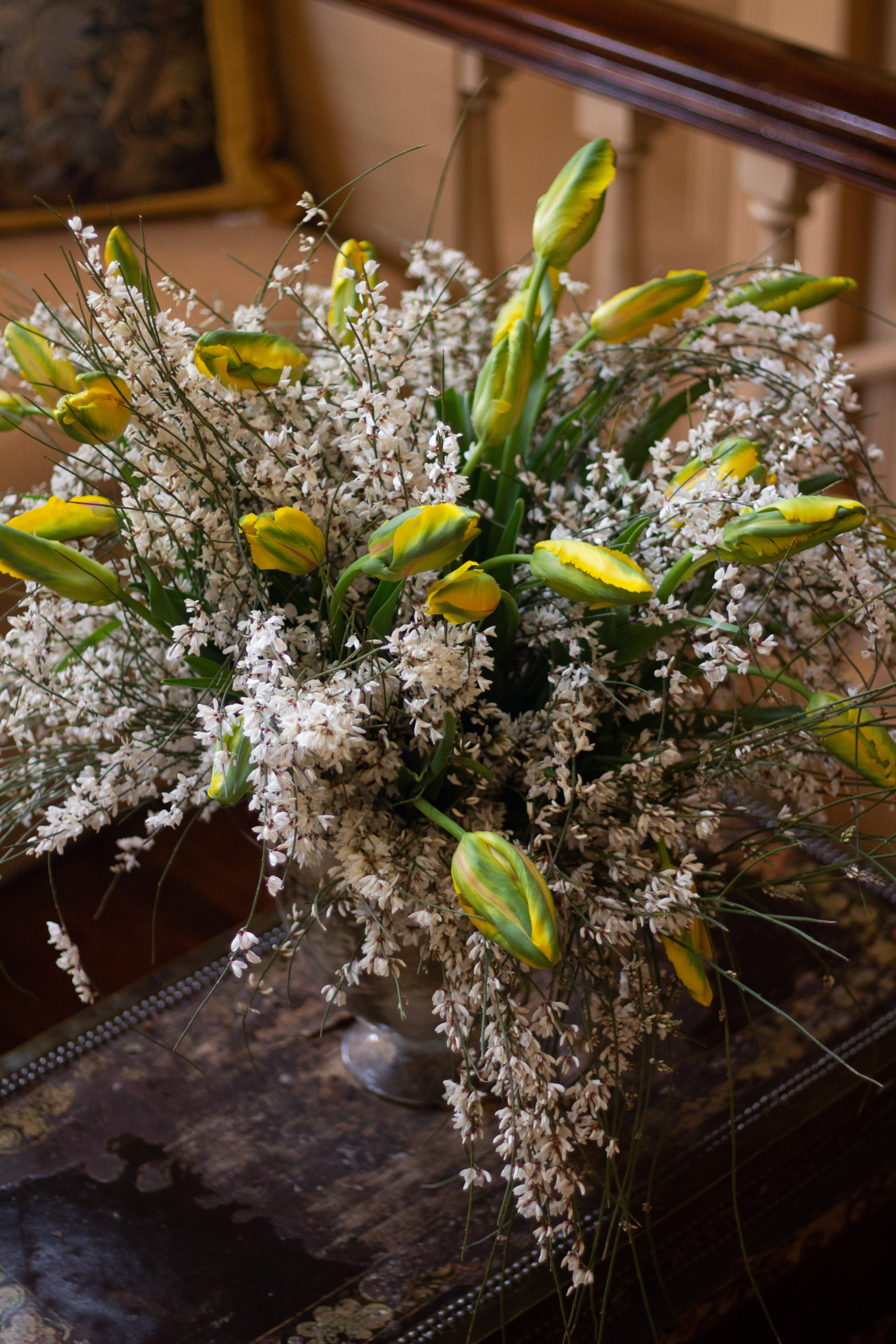 Tulips - A voluminous bouquet of tulips with seasonal branches. Can be customized to include personal preference of tulip. 