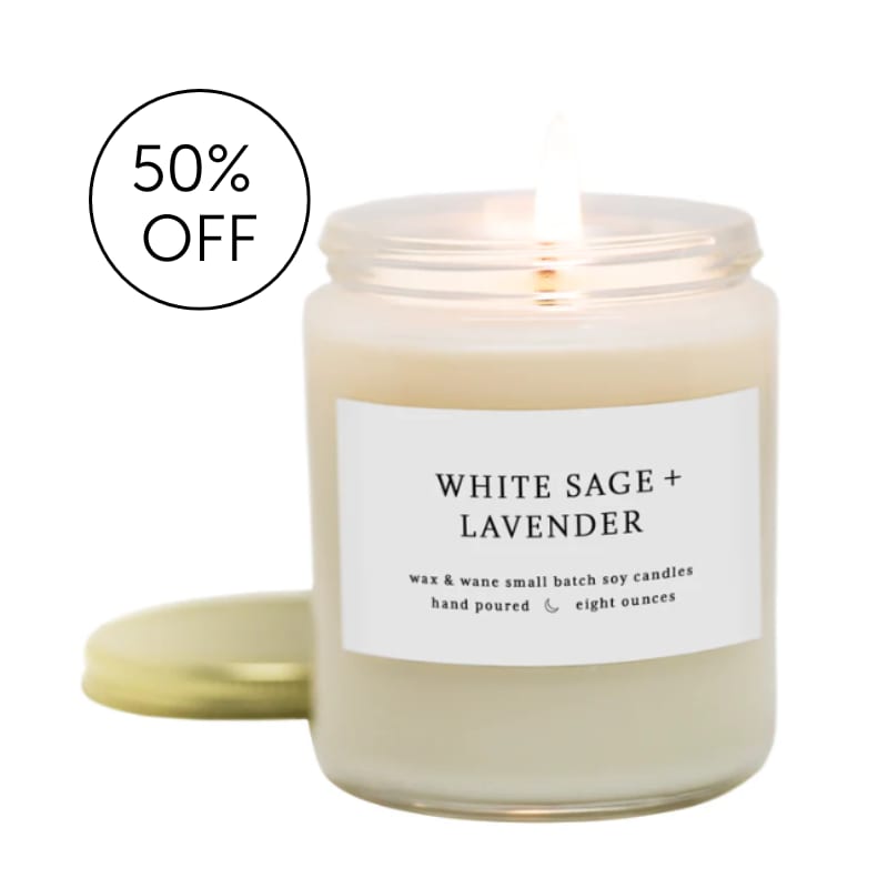 SALE 50% OFF- White Sage &amp; Lavender Modern Soy Candle - 8oz - Native Americans have used white sage for centuries and was an important and sacred plant.  Believed to clear our spiritual impurities, white sage is often used for smudging and purifying spaces.  This White Sage &amp; Lavender candle is a delightful blend of white sage, herbs, lavender, and aromatic woods.  Scents combined with cedarwood, chamomile, and camphor for a fresh but earthy smell.  This is part of our new spring collection, but this timeless scent will last throughout summer.  Made in United States of America / Candle is 8 oz