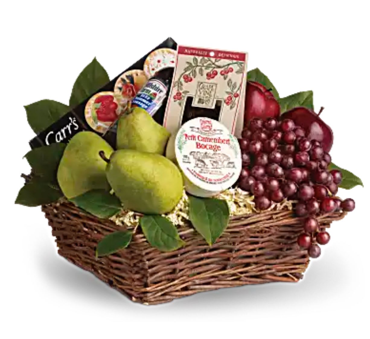 Gourmet Fruit, Cheese & Delicacies Basket Gourmet Fruit, Cheese & Delicacies Basket - An Elegant Gift for Any Occasion Delight someone special with a sophisticated selection of fresh flavors in this beautifully curated gourmet basket from The Embassy of Flowers. Perfect for sharing, celebrating, or simply brightening someone’s day, this thoughtful gift brings together the finest fresh fruit and artisan delicacies. Basket Includes: 5 Juicy, Handpicked Pears 4 Crisp, Fresh Apples A Cluster of Fresh Grapes Gourmet Mixed Nuts An Assortment of Fine Cheeses Artisan Crackers Summer Sausage A timeless gift ideal for birthdays, thank-you gestures, sympathy, or corporate occasions. This elegant combination of sweet and savory is a tasteful way to show you care — because some moments deserve something truly special.