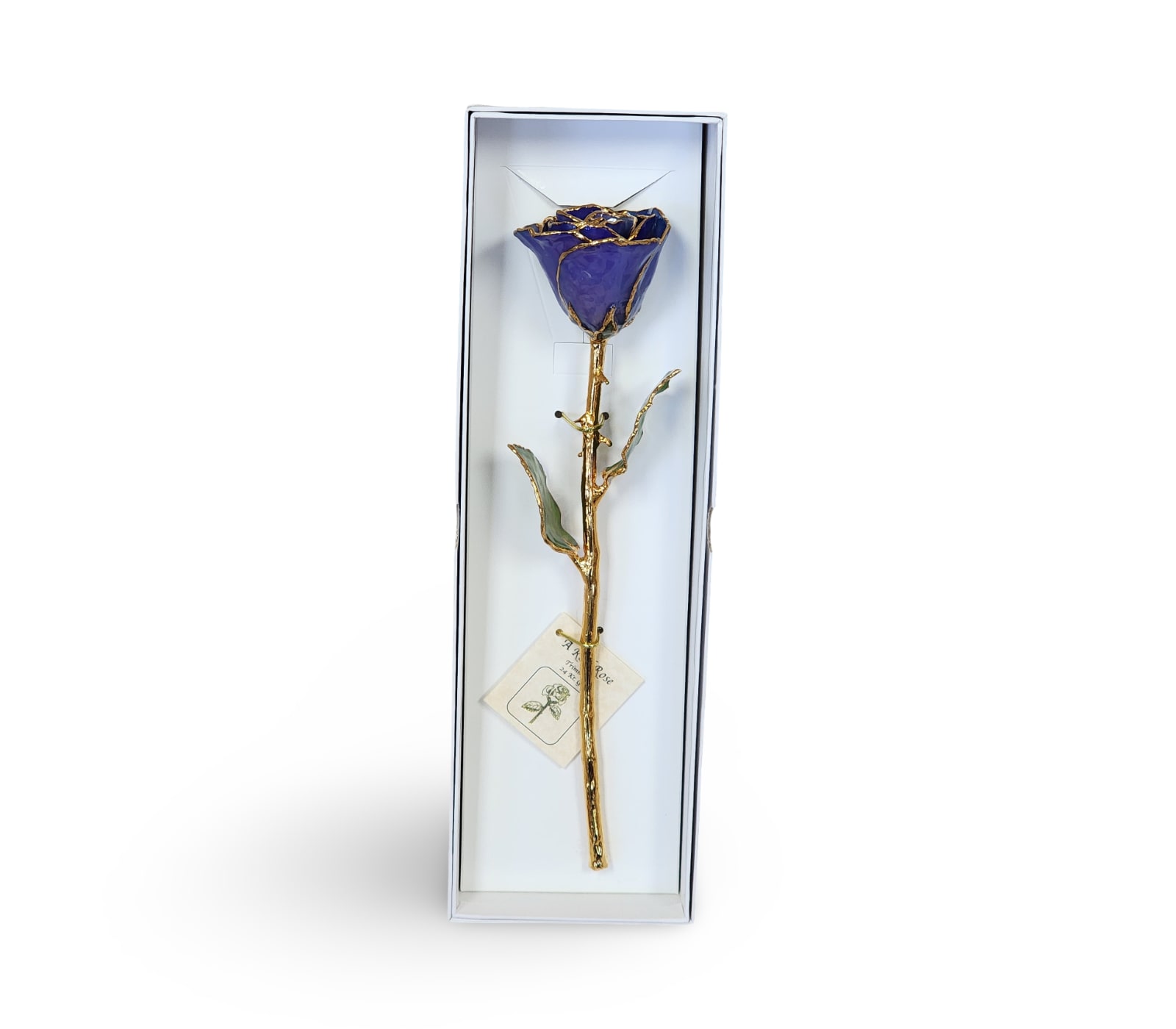 Preserved December Blue 24KT Gold Rose Preserved December Blue 24KT Gold Rose - A real rose preserved to last and then trimmed with real 24kt gold and presented in a gift box.