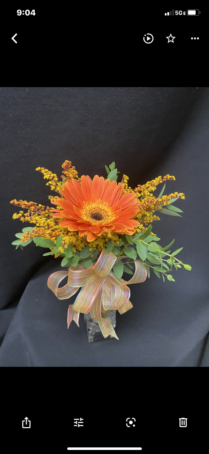 Just waiting - Single gerbera daisy in a vase with greens and solidago
