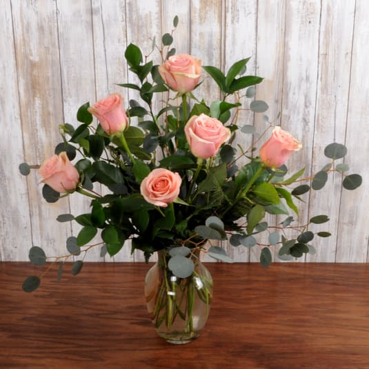 Heavenly Half-Dozen - Sending thoughtful greetings and warmest regards, a half-dozen roses with waxflower and curly willow brings a whole lot of joy.
