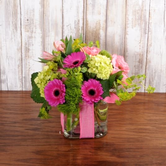 Happy Day Happy Day - This bright and simply beautiful mix of Hydrangea, Gerbera daisies, Alstromeria & more is sure to make it a Happy Day!