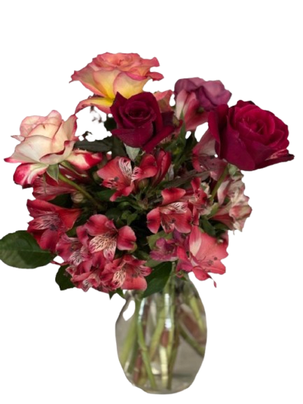Roses and Peruvian Lilies - This beautiful rose arrangement is full of roses and Peruvian Lilies of several different colors to brighten up the day!