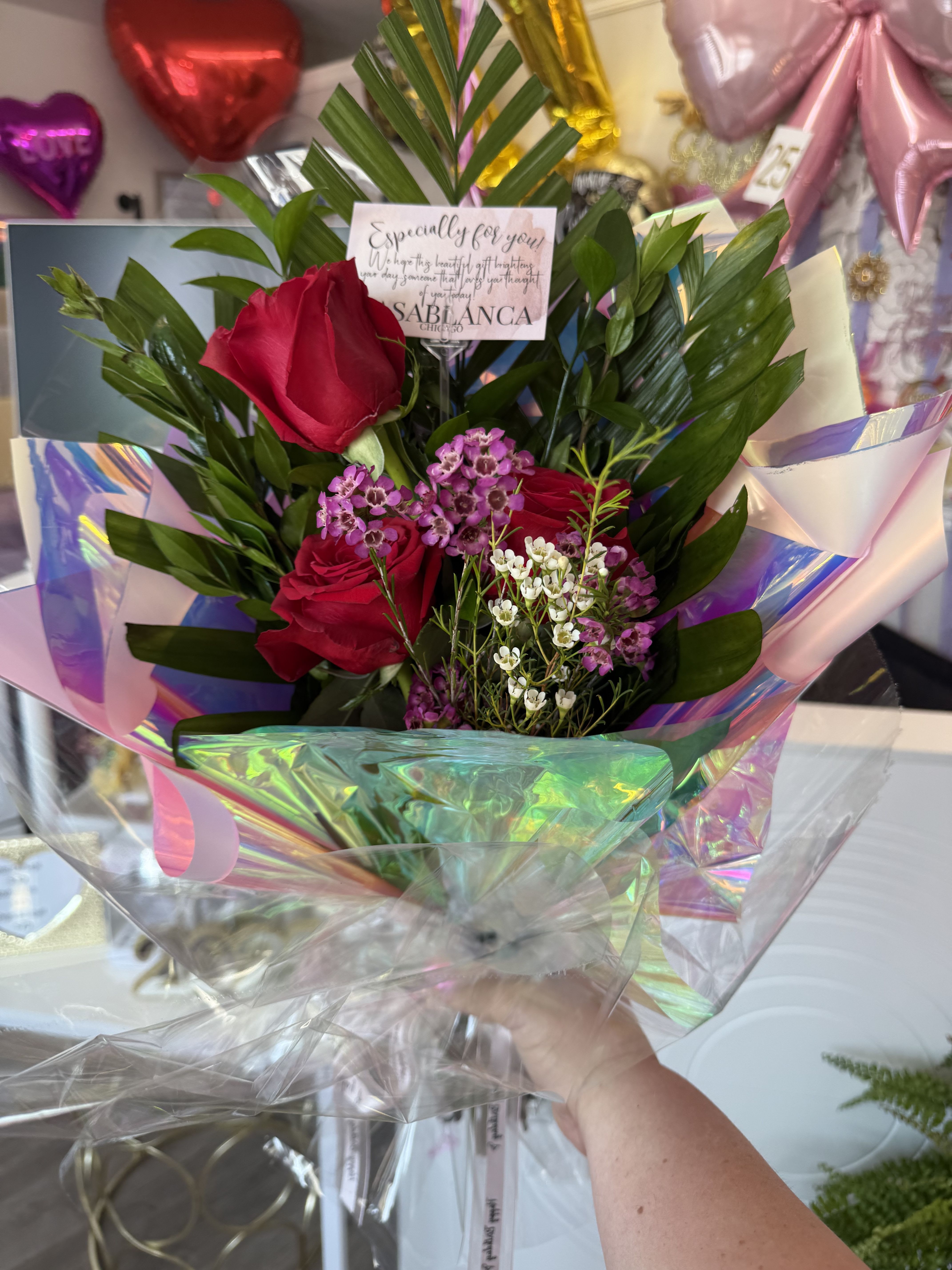 3 Rose Hand Bouquet  - 3 Roses or 3 Flower combo arranged super beautifully for a quick cute gift. 