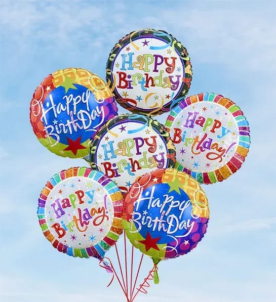 Air-Rangement - Birthday Mylar Balloons - Send a Birthday gift that always rises to the occasion -- our fun &quot;arrangement&quot; of helium-filled Happy Birthday Mylar balloons. Hand-delivered with your best wishes for their special day.  Standard 1/2 dozen Premium - 1 Dozen