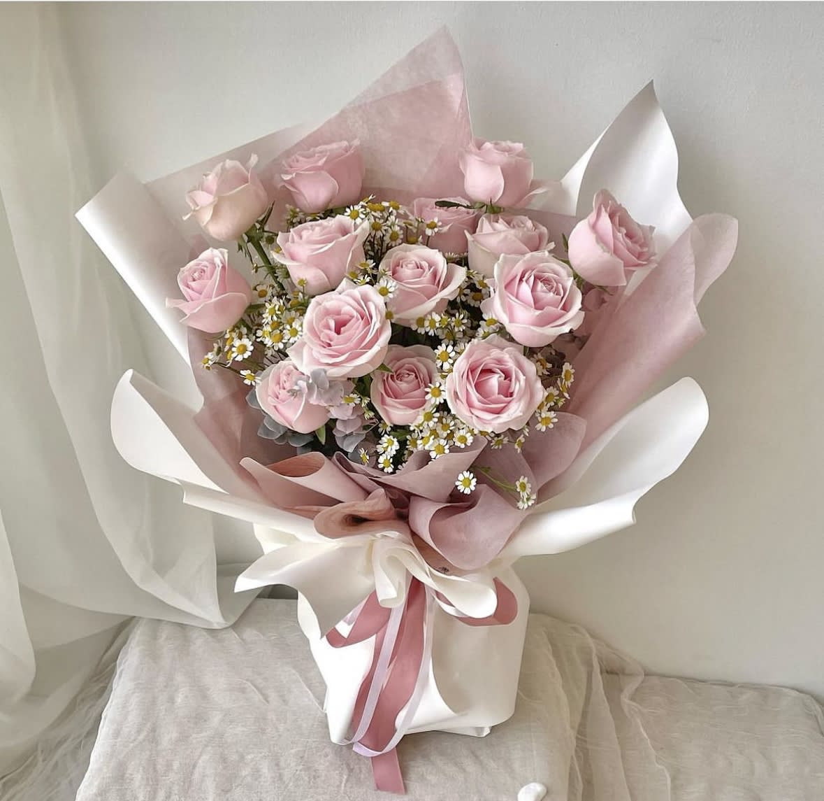Light Pink Dream-Hand Tied Bouquet - Unique bloom bouquet for all occasions with beautiful pink roses.