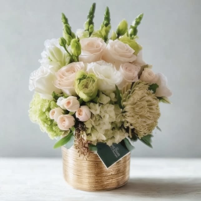 Fashionista Blooms Arrangement – My Blooming Business Fashionista Blooms Arrangement – My Blooming Business - Fashionista Blooms Arrangement – My Blooming Business Elevate your floral game with the Fashionista Blooms Arrangement by My Blooming Business, where timeless elegance meets modern style. Designed in a sleek golden vase, this sophisticated bouquet features a lush combination of green hydrangeas, delicate white roses, exquisite white lisianthus, playful white snapdragons, and textured greenery for a fresh, fashion-forward look. Perfect for celebrations, corporate gifting, or simply brightening someone’s day, this arrangement is a statement piece that blends natural beauty with designer flair. My Blooming Business is a top-rated florist on Yelp, Google, BloomNation, Floom, and DoorDash, proudly offering flower delivery throughout Los Angeles, the San Fernando Valley, and the San Gabriel Valley. Add a touch of luxury and elegance to any space with Fashionista Blooms — a true style icon in floral form.