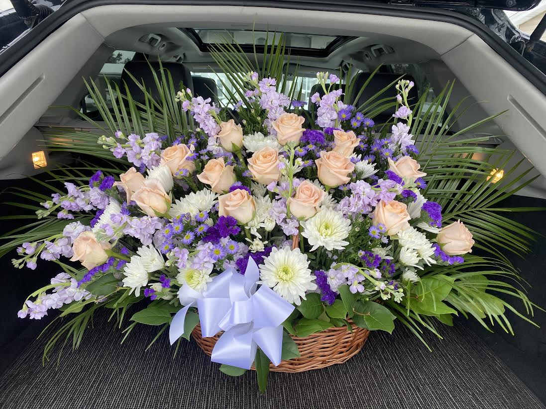 Loving Thoughts and Prayers - Send your loving thoughts and prayers with this beautiful flower basket ***custom color choices available*** Specify banner name when ordering