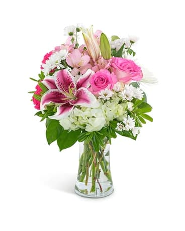Watercolor Memory Watercolor Memory - A splish and splash of brilliance and vibrant colors! Watercolor Memory is a watercolor painting of flowers, brought to life. With fantastic white hydrangea, energetic alstroemeria and oriental lilies, accompanied by carnations and roses, Watercolor Memory is a great choice for a happy birthday gift, a thank you present of flowers or get-well bouquet. Approximately 8" wide by 16" high DGTMF-1001 Orientation : All-Around