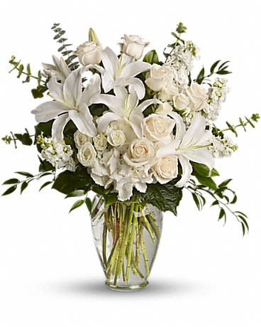 Dreams From the Heart Bouquet - A lovely bouquet to soothe and comfort, a variety of white and peach blossoms sends your hope and strength. Beautifully. 