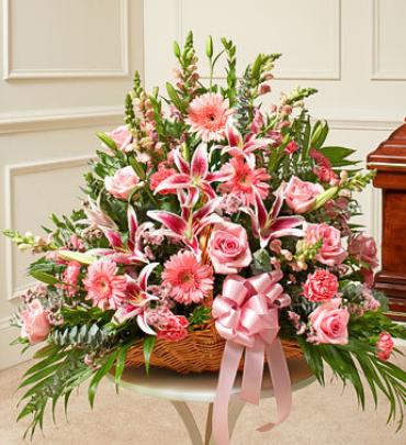 Pink Fireside Basket Pink Fireside Basket - Express your deepest sympathies with this fireside basket that makes a touching tribute. (Vase/Basket style may vary) Item # 91201