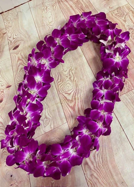 DOUBLE bombay orchid lei - double bombay (purple) dendrobium orchid lei  please call ahead to check availability for leis 