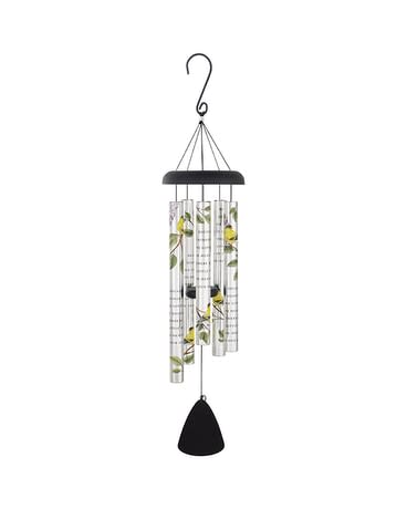 Heaven In Our Home Heaven In Our Home - 38" Windchime Heaven in Our Home "Because someone we love is in Heaven, there is a little bit of Heaven in our home." Displayed on a 48" stand with bow.