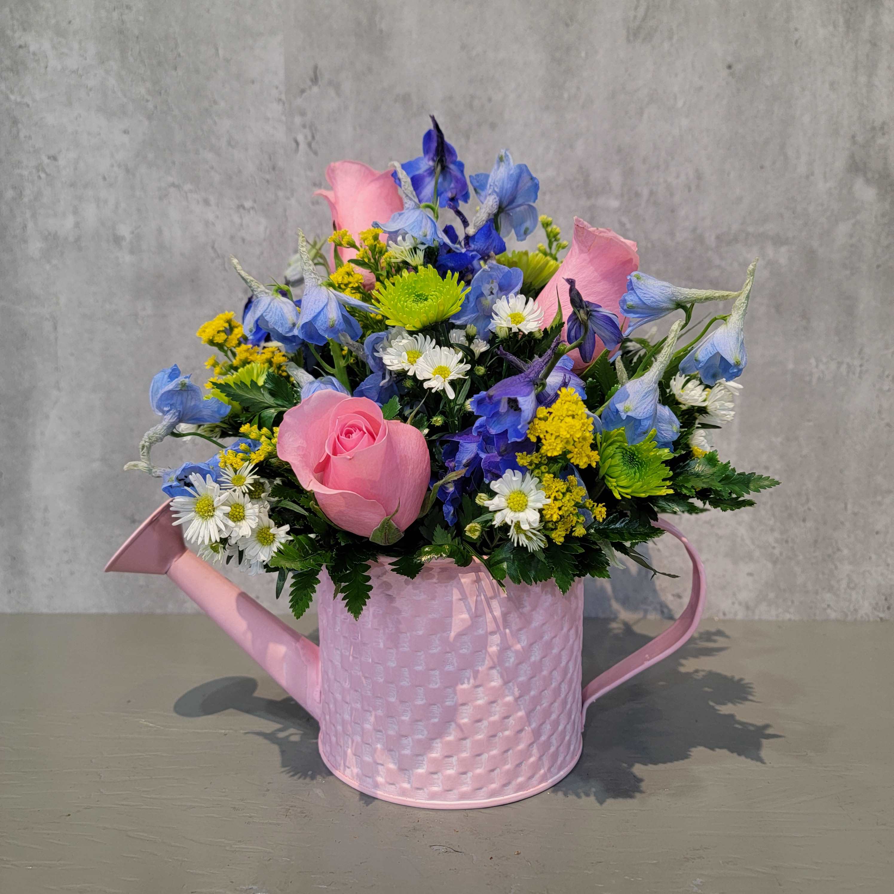 Grandma's Watering Can - Pink Grandma's Watering Can - Pink - Pink metal watering can filled with beautiful flowers