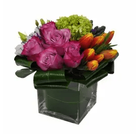 Sweet Affection Sweet Affection - (64) Lovingly selected two toned flowers delicately arranged around a classic green hydrangea center in a modern square vase. Substitutions may be necessary due to availability.