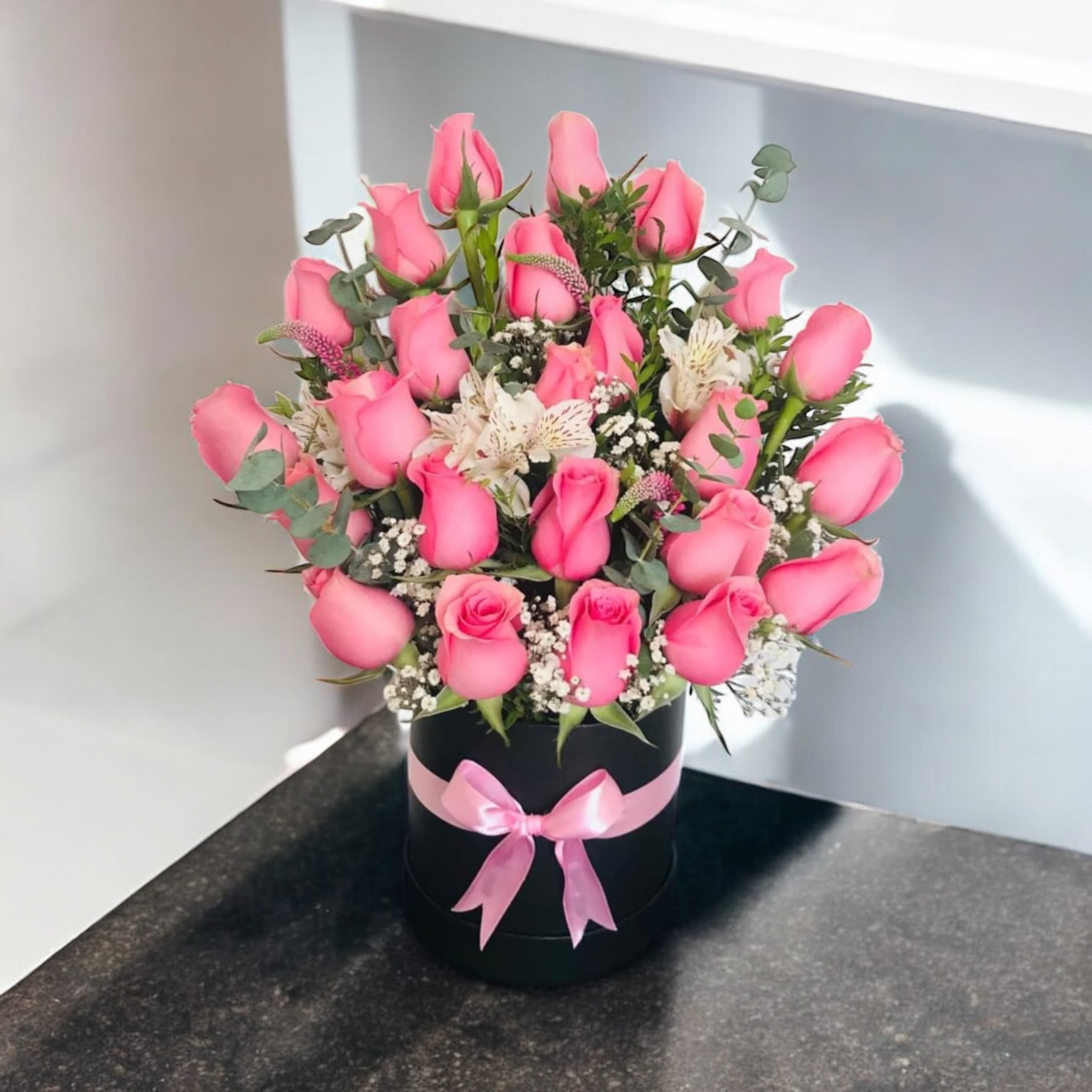 sweet roses - beautiful box with pink roses, always thinking about the best moments