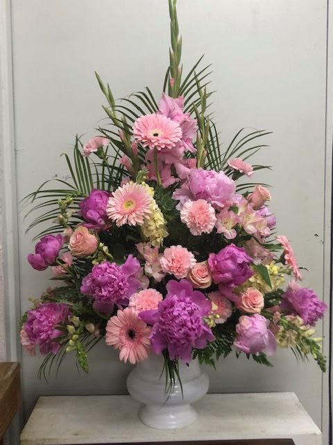 Peony Abound Peony Abound - pink and lavender Gerber daisies, carnations, and peonies