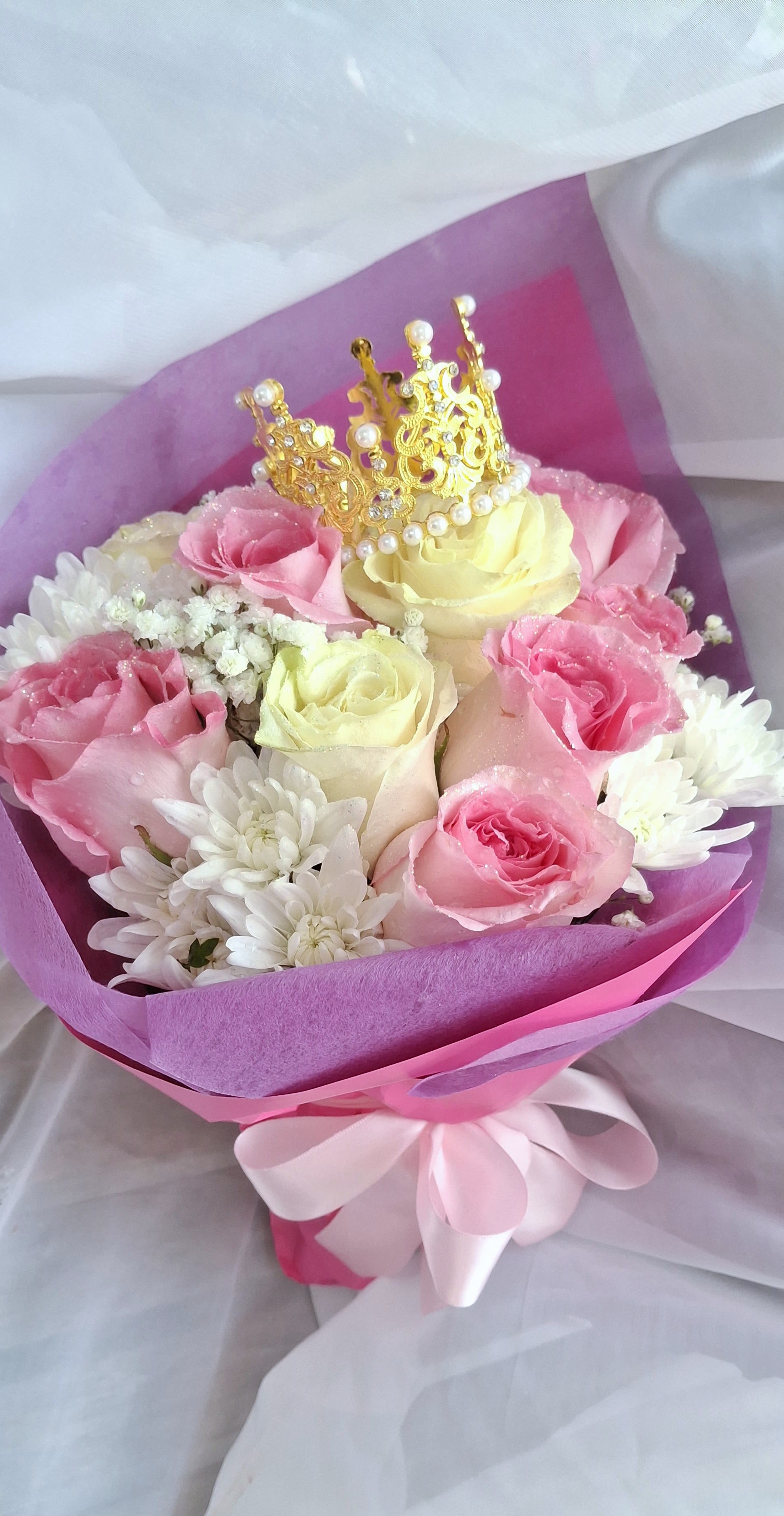 Sparkling little Princess ️ - Cotton candy and sugar like delicate roses in a cloud of soft baby's breath.  The perfect gift for a little girl's magical birthday, theater play, graduation or just a very special way to say you are the sugar &amp; spice in my heart.