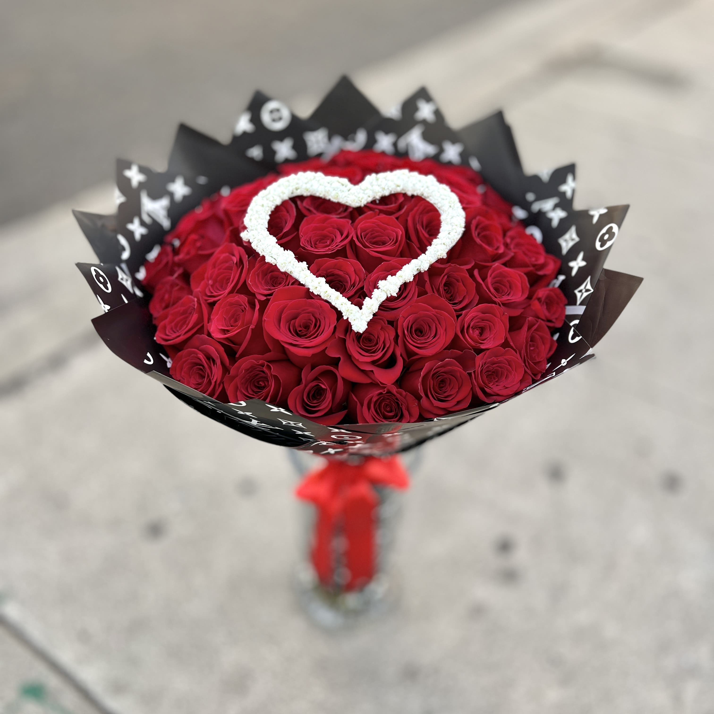 50 Roses - Red Roses Bouquet With Heart Design on Top - Buyer will receive 50 Red Roses with heart design on top. 